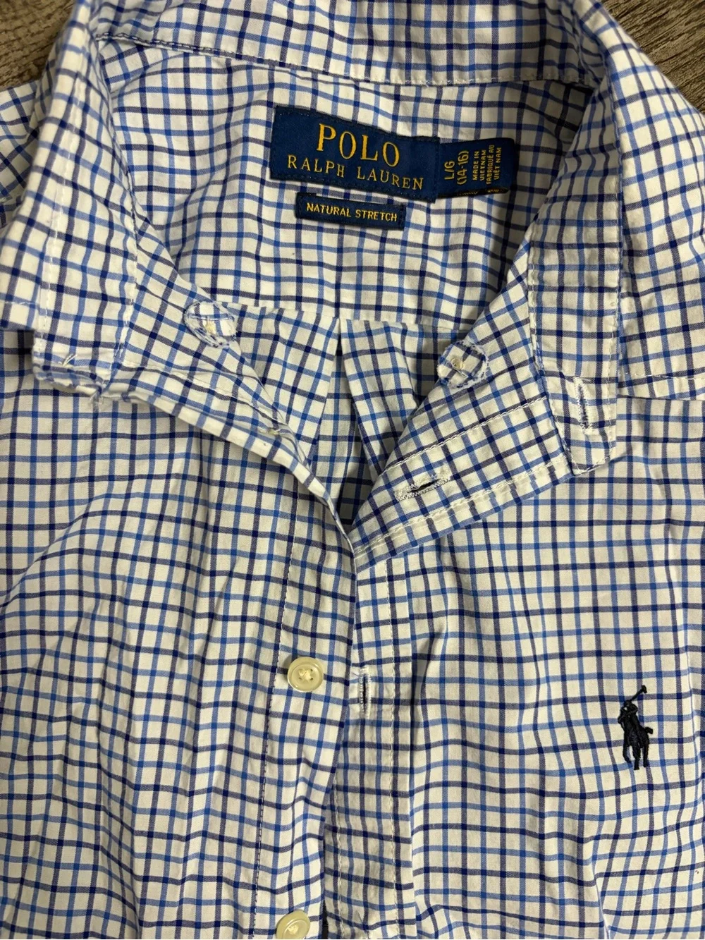 Ralph Lauren White and Navy Check Button-Down Shirt